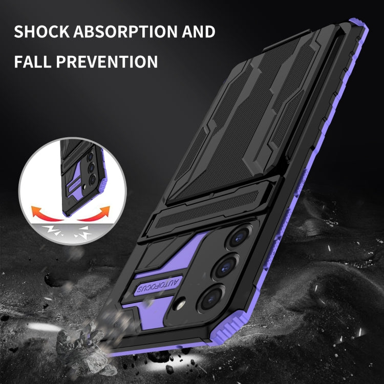 For Samsung Galaxy S21 FE 5G Armor Card PC + TPU Shockproof Case with Card Slot & Invisible Holder