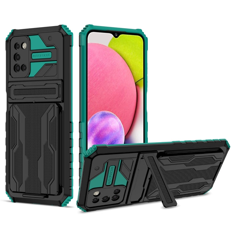 For Samsung Galaxy A03s 166mm Armor Card PC + TPU Shockproof Case with Card Slot & Invisible Holder