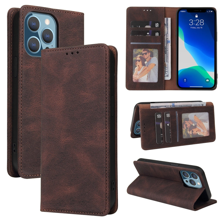 For iPhone 13 Pro Max Simple Suction Closure Horizontal Flip Leather Case with Holder & Card Slot & Wallet