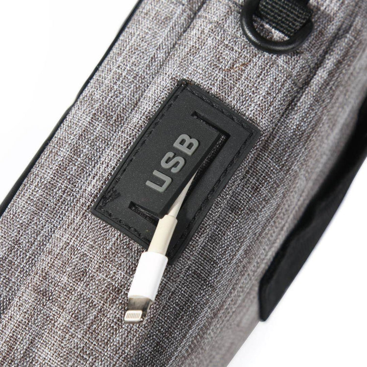 For 6-7 inch Mobile Phone Universal Silver Wire Canvas Waist Bag with Shoulder Strap & Earphone Hole & USB Cable Hole