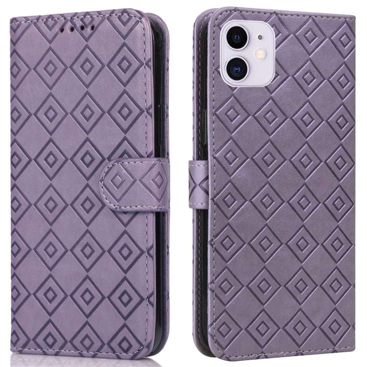 For iPhone 13 mini Embossed Big Small Concentric Squares Pattern Horizontal Flip Leather Case with Card Slot & Holder & Wallet