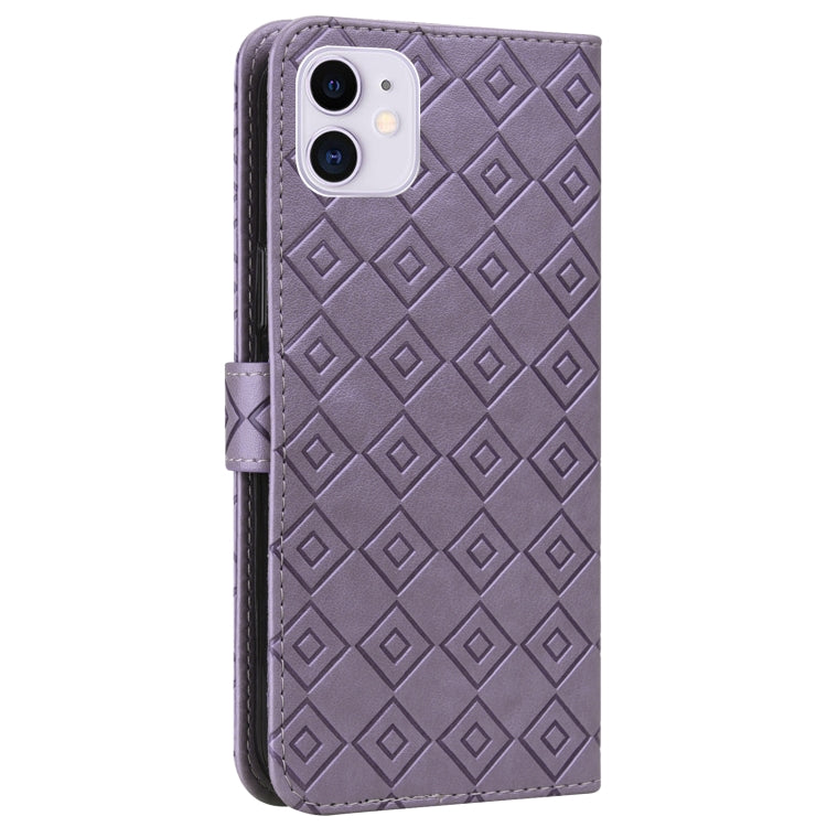 For iPhone 13 mini Embossed Big Small Concentric Squares Pattern Horizontal Flip Leather Case with Card Slot & Holder & Wallet