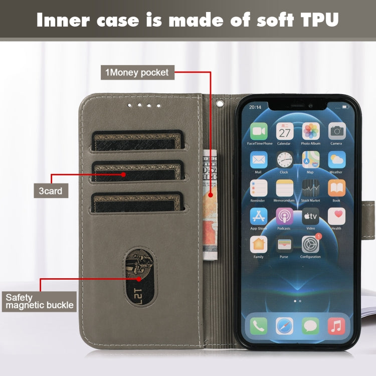 For iPhone 13 mini Embossed Big Small Concentric Squares Pattern Horizontal Flip Leather Case with Card Slot & Holder & Wallet