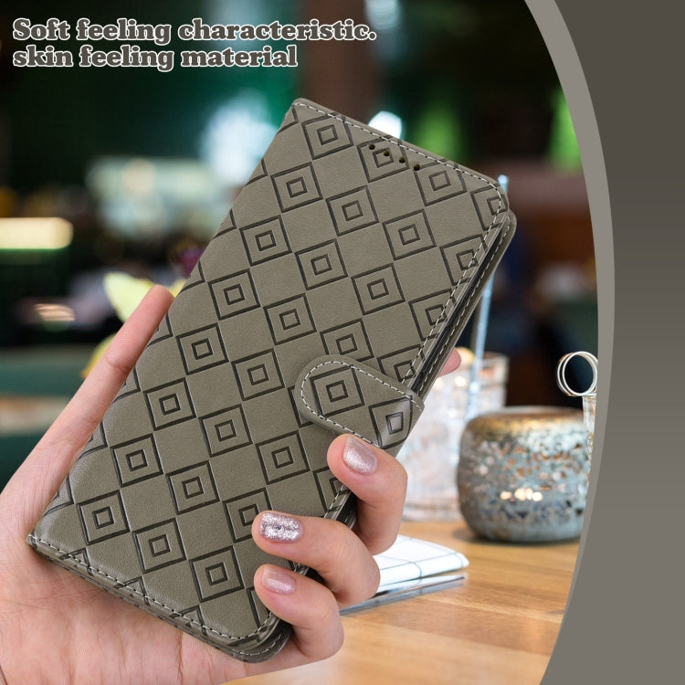 For iPhone 13 mini Embossed Big Small Concentric Squares Pattern Horizontal Flip Leather Case with Card Slot & Holder & Wallet