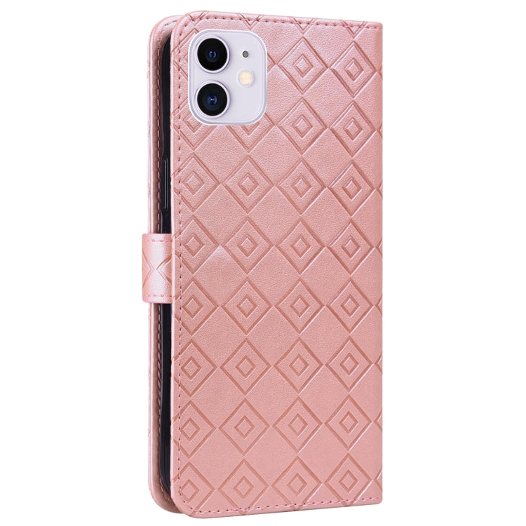 For iPhone 13 mini Embossed Big Small Concentric Squares Pattern Horizontal Flip Leather Case with Card Slot & Holder & Wallet