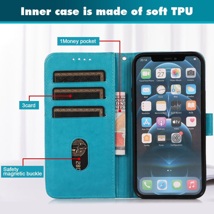 For iPhone 13 mini Embossed Big Small Concentric Squares Pattern Horizontal Flip Leather Case with Card Slot & Holder & Wallet