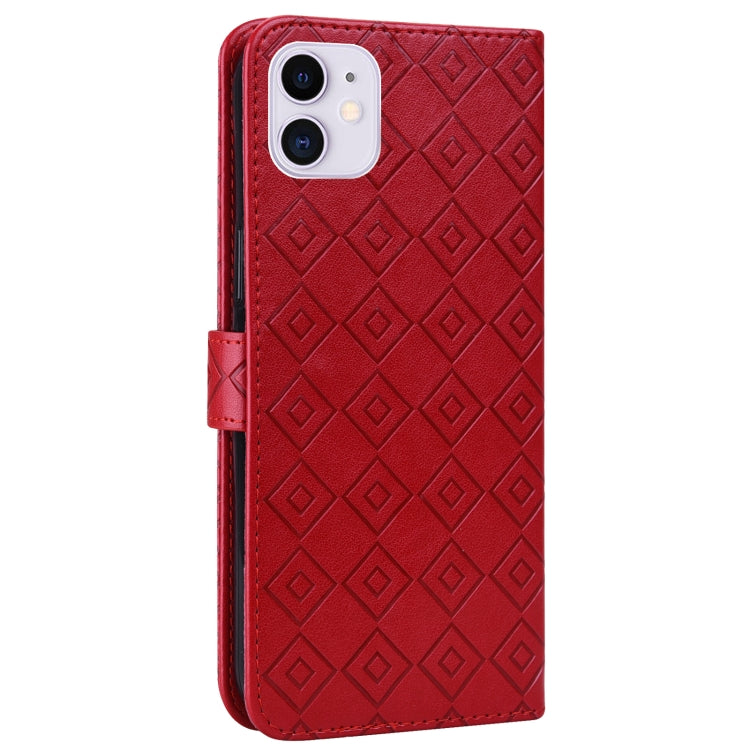 For iPhone 13 mini Embossed Big Small Concentric Squares Pattern Horizontal Flip Leather Case with Card Slot & Holder & Wallet