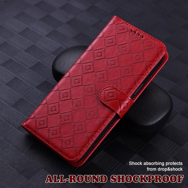 For iPhone 13 mini Embossed Big Small Concentric Squares Pattern Horizontal Flip Leather Case with Card Slot & Holder & Wallet