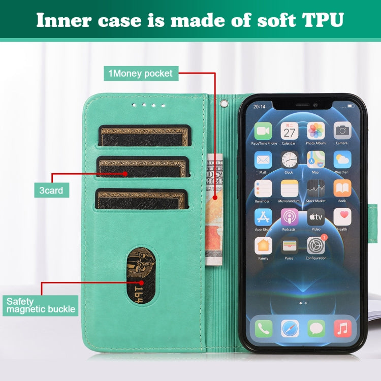 For iPhone 13 mini Embossed Big Small Concentric Squares Pattern Horizontal Flip Leather Case with Card Slot & Holder & Wallet