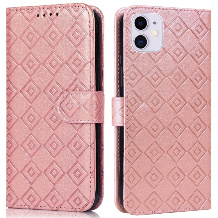 For iPhone 13 Embossed Big Small Concentric Squares Pattern Horizontal Flip Leather Case with Card Slot & Holder & Wallet