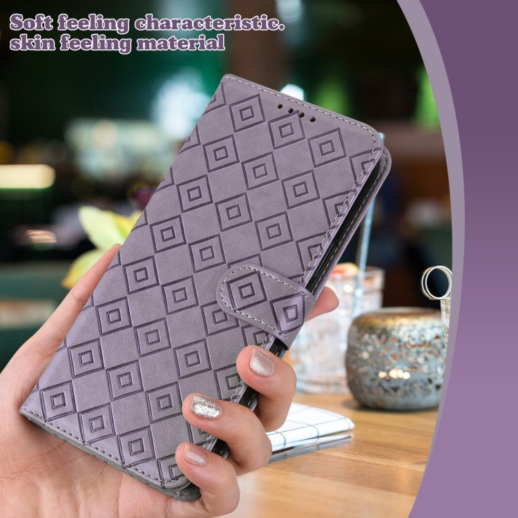 For iPhone 13 Pro Embossed Big Small Concentric Squares Pattern Horizontal Flip Leather Case with Card Slot & Holder & Wallet
