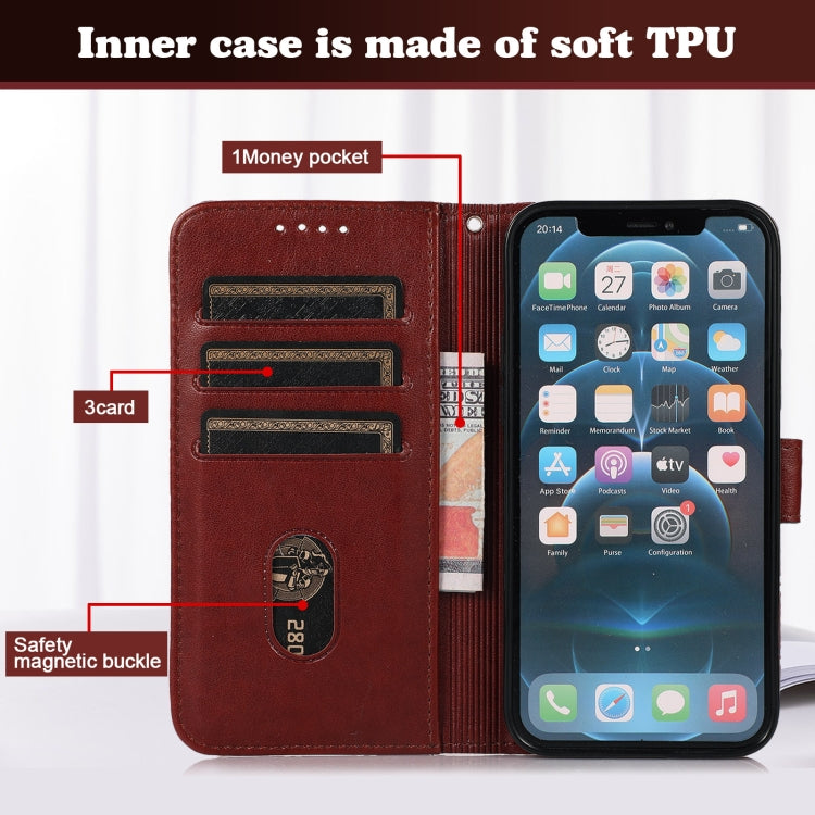For iPhone 13 Pro Embossed Big Small Concentric Squares Pattern Horizontal Flip Leather Case with Card Slot & Holder & Wallet