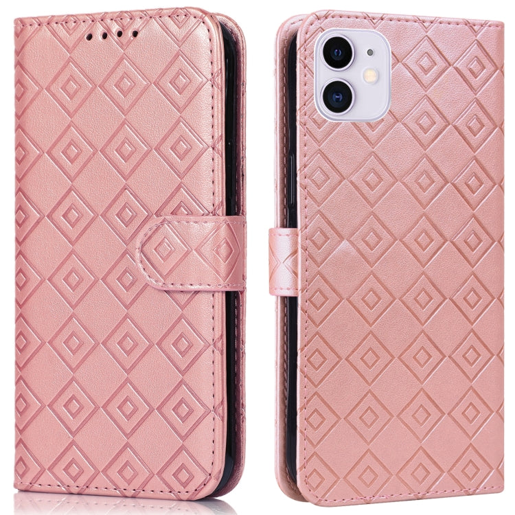 For iPhone 12 mini Embossed Big Small Concentric Squares Pattern Horizontal Flip Leather Case with Card Slot & Holder & Wallet