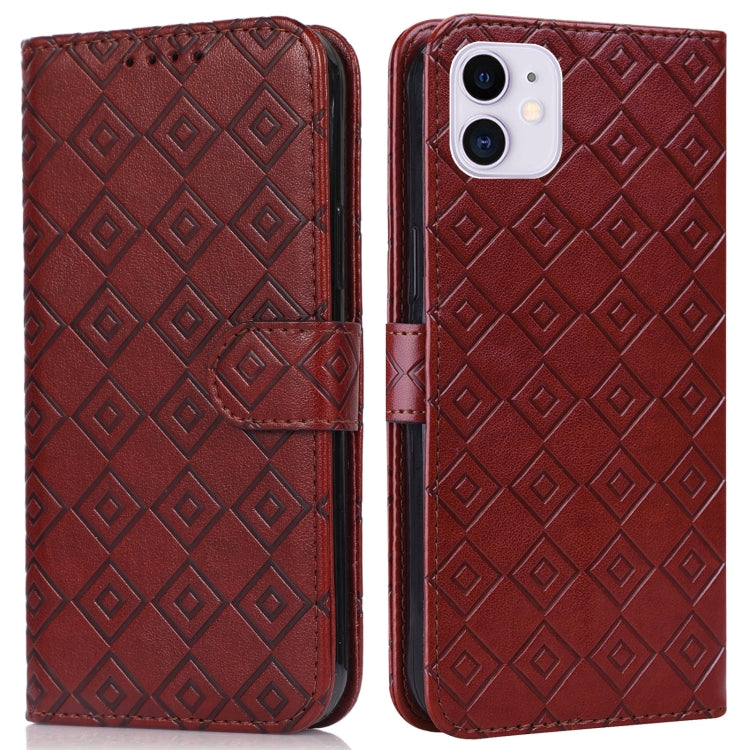 For iPhone 12 mini Embossed Big Small Concentric Squares Pattern Horizontal Flip Leather Case with Card Slot & Holder & Wallet