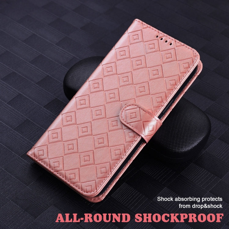 For iPhone 12 / 12 Pro Embossed Big Small Concentric Squares Pattern Horizontal Flip Leather Case with Card Slot & Holder & Wallet