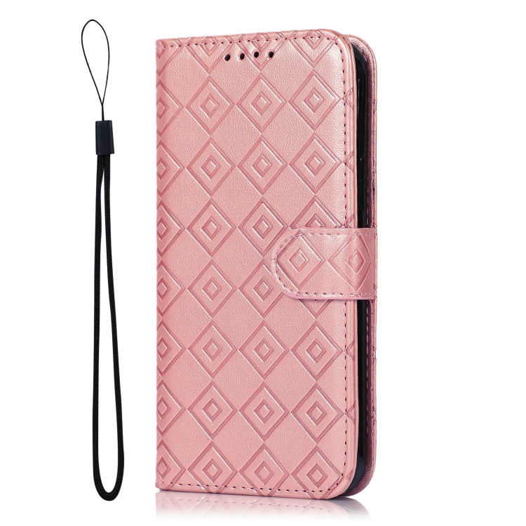 For iPhone 12 Pro Max Embossed Big Small Concentric Squares Pattern Horizontal Flip Leather Case with Card Slot & Holder & Wallet