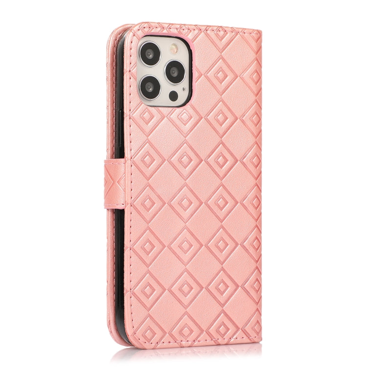 For iPhone 12 Pro Max Embossed Big Small Concentric Squares Pattern Horizontal Flip Leather Case with Card Slot & Holder & Wallet