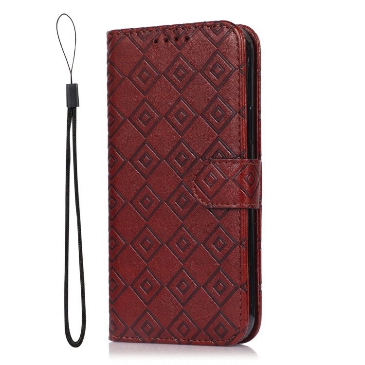 For iPhone 12 Pro Max Embossed Big Small Concentric Squares Pattern Horizontal Flip Leather Case with Card Slot & Holder & Wallet