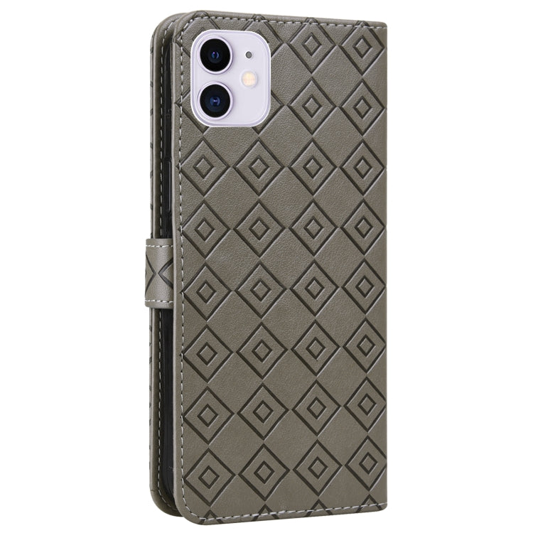 For iPhone 11 Embossed Big Small Concentric Squares Pattern Horizontal Flip Leather Case with Card Slot & Holder & Wallet