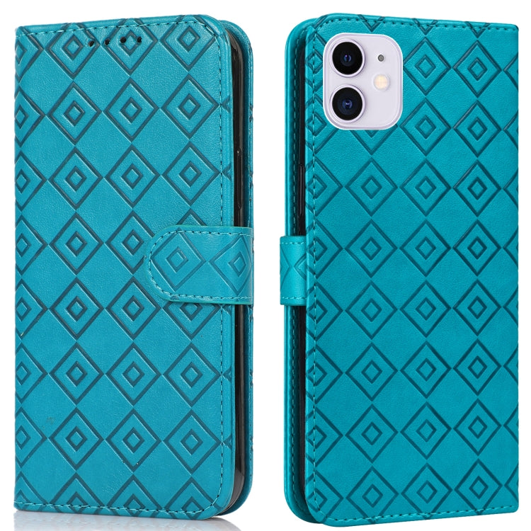 For iPhone 11 Embossed Big Small Concentric Squares Pattern Horizontal Flip Leather Case with Card Slot & Holder & Wallet