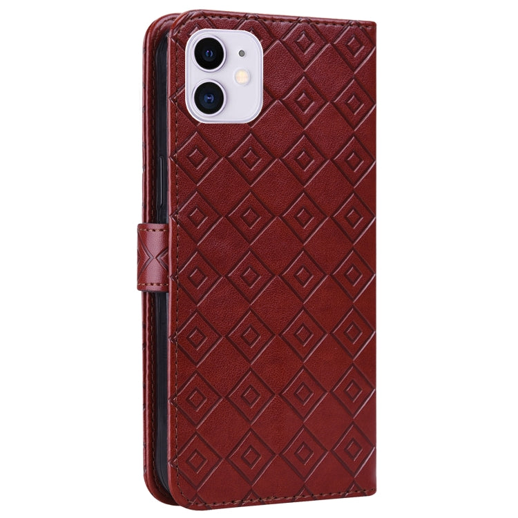 For iPhone 11 Embossed Big Small Concentric Squares Pattern Horizontal Flip Leather Case with Card Slot & Holder & Wallet