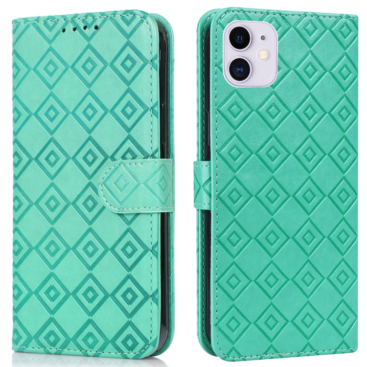 For iPhone 11 Embossed Big Small Concentric Squares Pattern Horizontal Flip Leather Case with Card Slot & Holder & Wallet
