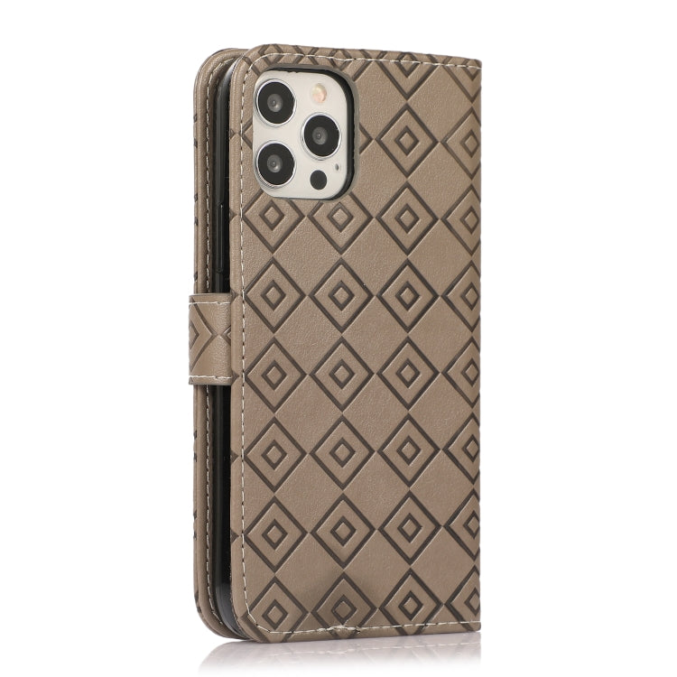 For iPhone 11 Pro Max Embossed Big Small Concentric Squares Pattern Horizontal Flip Leather Case with Card Slot & Holder & Wallet