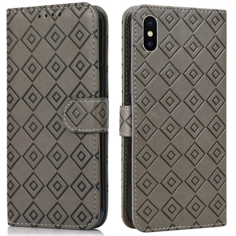 For iPhone X / XS Embossed Big Small Concentric Squares Pattern Horizontal Flip Leather Case with Card Slot & Holder & Wallet