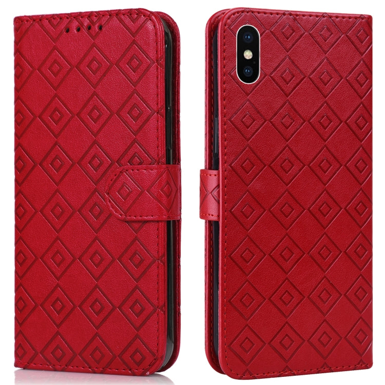For iPhone X / XS Embossed Big Small Concentric Squares Pattern Horizontal Flip Leather Case with Card Slot & Holder & Wallet