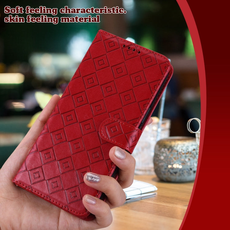 For iPhone X / XS Embossed Big Small Concentric Squares Pattern Horizontal Flip Leather Case with Card Slot & Holder & Wallet