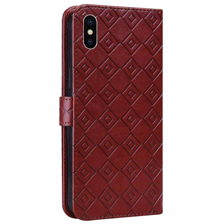 For iPhone X / XS Embossed Big Small Concentric Squares Pattern Horizontal Flip Leather Case with Card Slot & Holder & Wallet