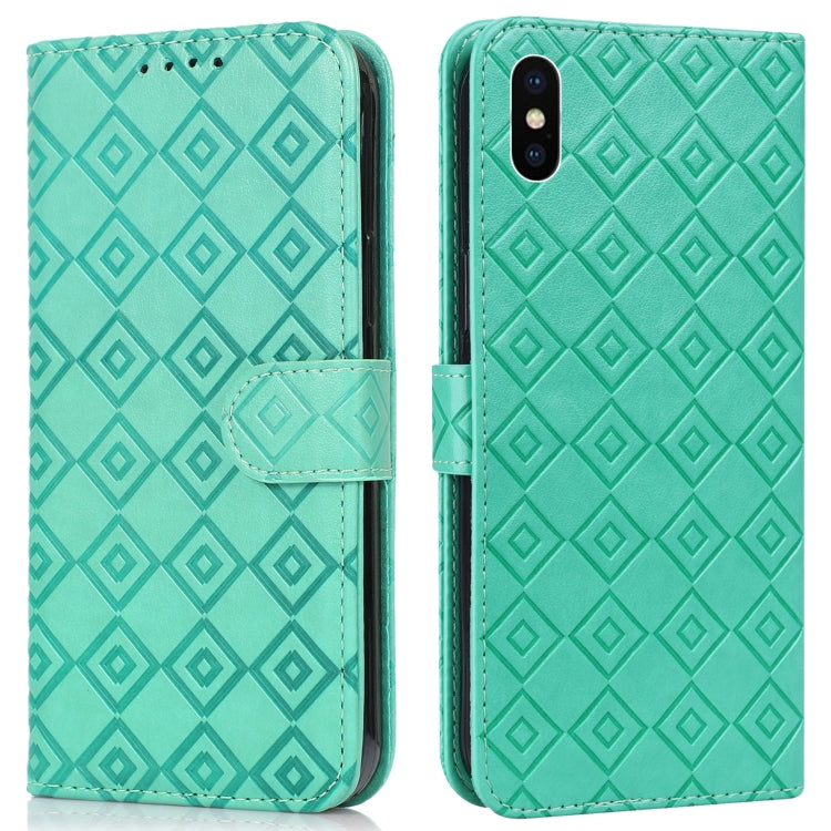 For iPhone X / XS Embossed Big Small Concentric Squares Pattern Horizontal Flip Leather Case with Card Slot & Holder & Wallet