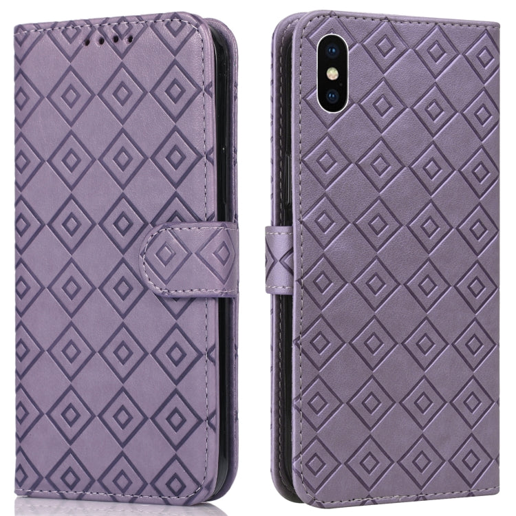 For iPhone XR Embossed Big Small Concentric Squares Pattern Horizontal Flip Leather Case with Card Slot & Holder & Wallet