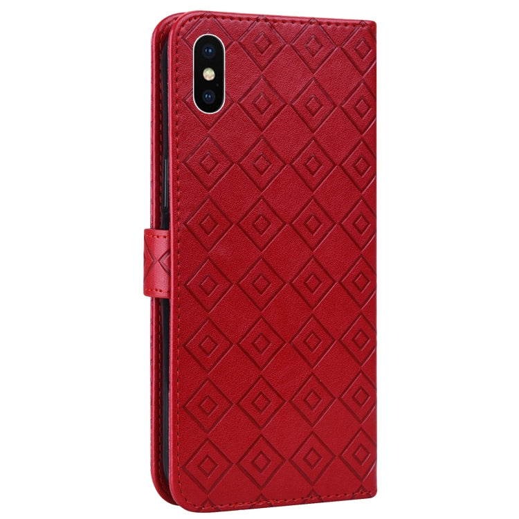 For iPhone XR Embossed Big Small Concentric Squares Pattern Horizontal Flip Leather Case with Card Slot & Holder & Wallet