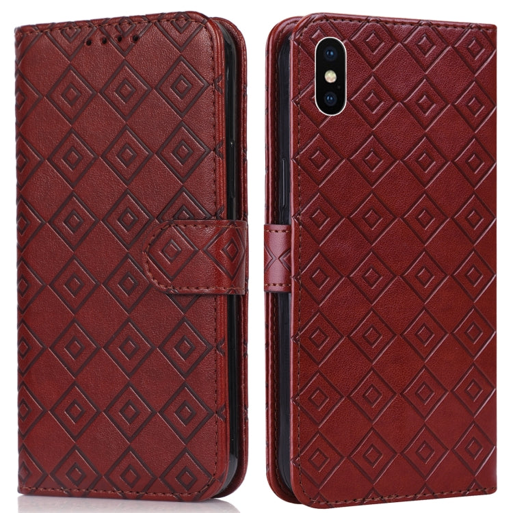 For iPhone XR Embossed Big Small Concentric Squares Pattern Horizontal Flip Leather Case with Card Slot & Holder & Wallet