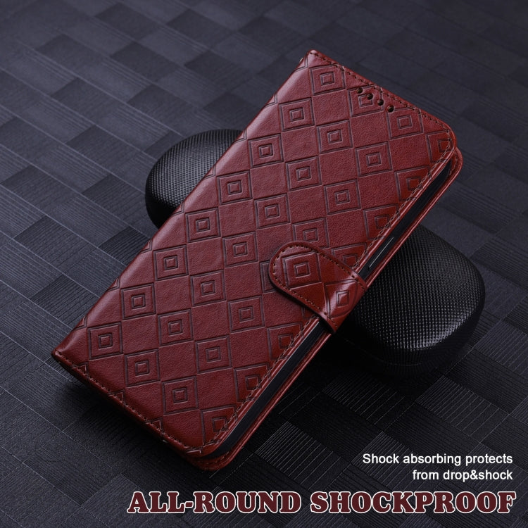 For iPhone XR Embossed Big Small Concentric Squares Pattern Horizontal Flip Leather Case with Card Slot & Holder & Wallet