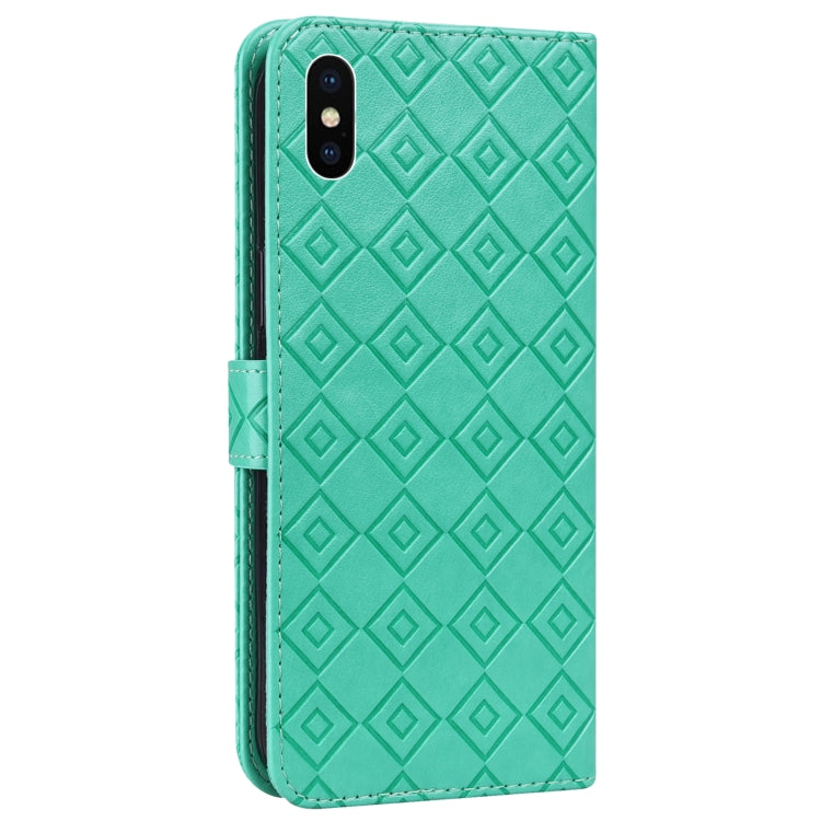For iPhone XR Embossed Big Small Concentric Squares Pattern Horizontal Flip Leather Case with Card Slot & Holder & Wallet