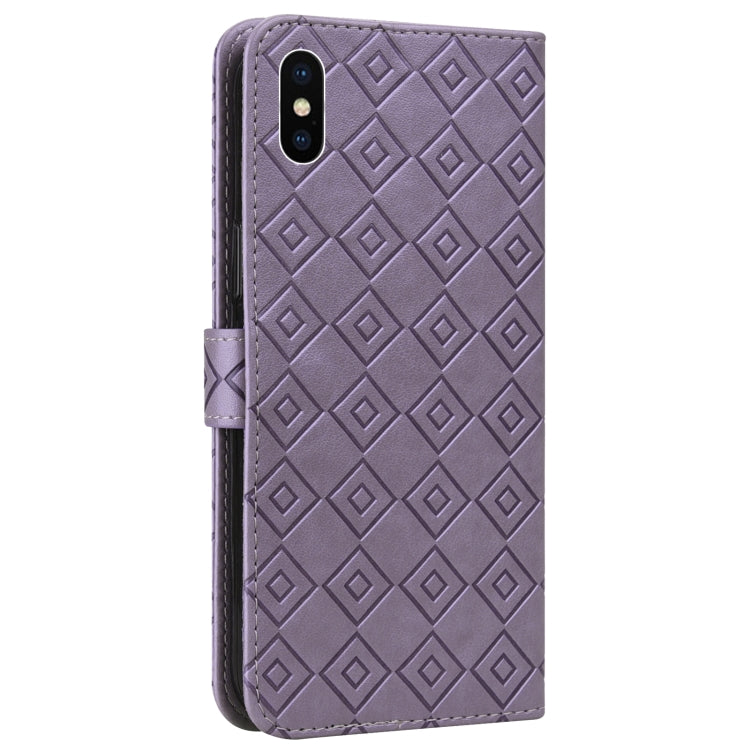 For iPhone XS Max Embossed Big Small Concentric Squares Pattern Horizontal Flip Leather Case with Card Slot & Holder & Wallet