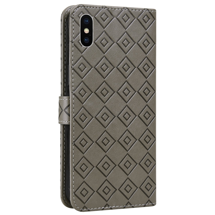 For iPhone XS Max Embossed Big Small Concentric Squares Pattern Horizontal Flip Leather Case with Card Slot & Holder & Wallet
