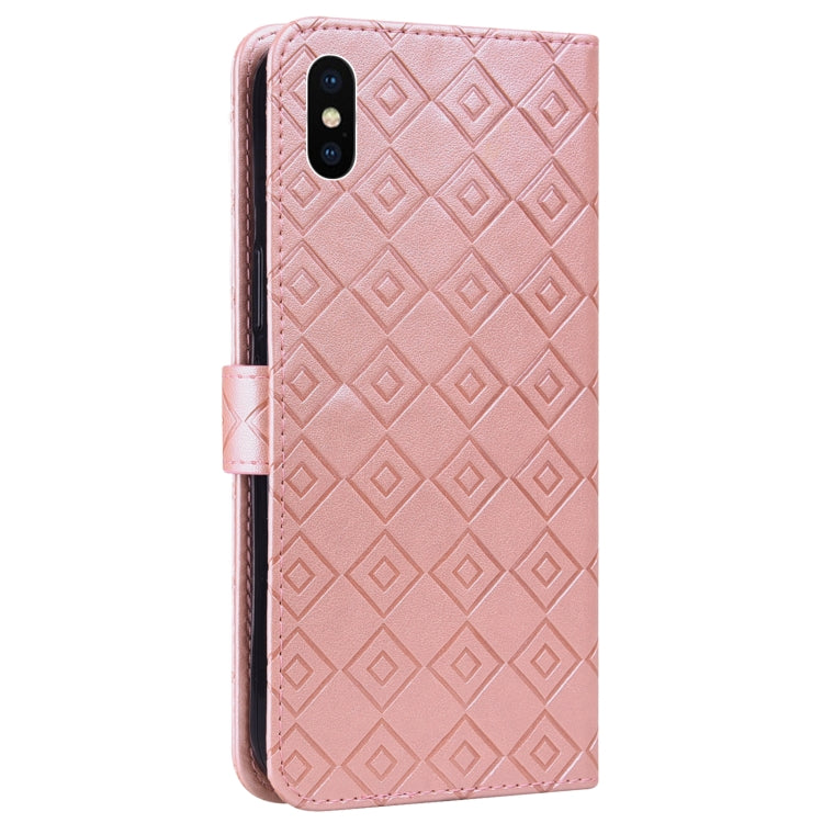 For iPhone XS Max Embossed Big Small Concentric Squares Pattern Horizontal Flip Leather Case with Card Slot & Holder & Wallet