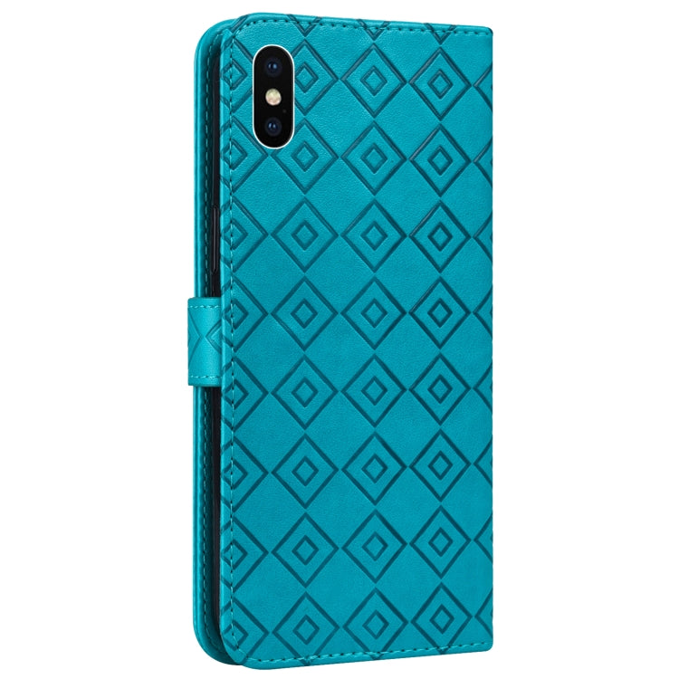For iPhone XS Max Embossed Big Small Concentric Squares Pattern Horizontal Flip Leather Case with Card Slot & Holder & Wallet