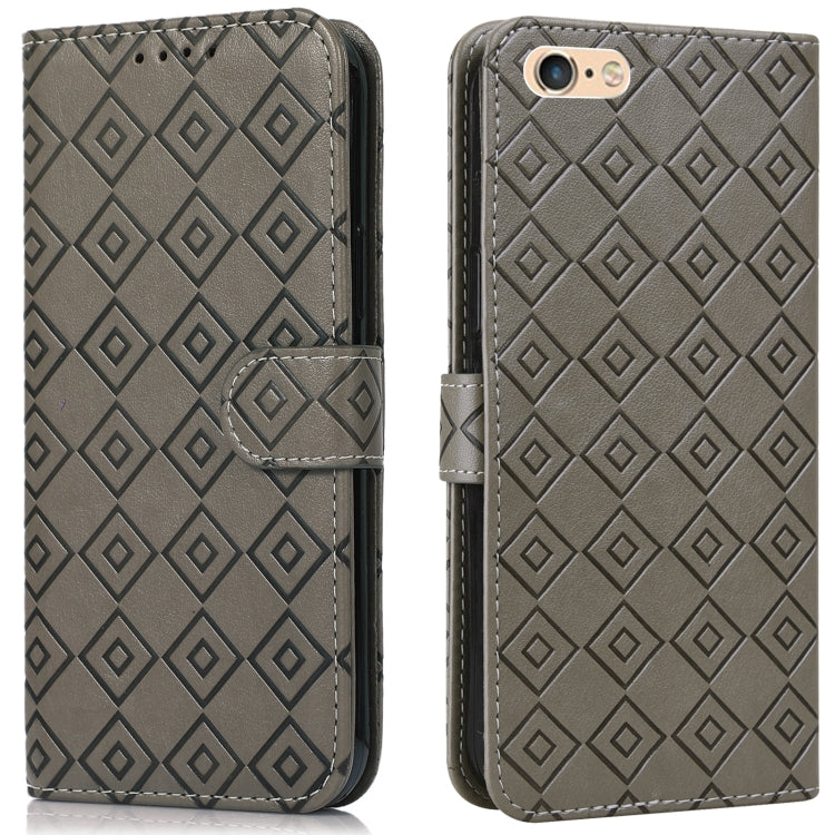 For iPhone SE 2022 / SE 2020 / 8 / 7 / 6s / 6 Embossed Big Small Concentric Squares Pattern Horizontal Flip Leather Case with Card Slot & Holder & Wallet