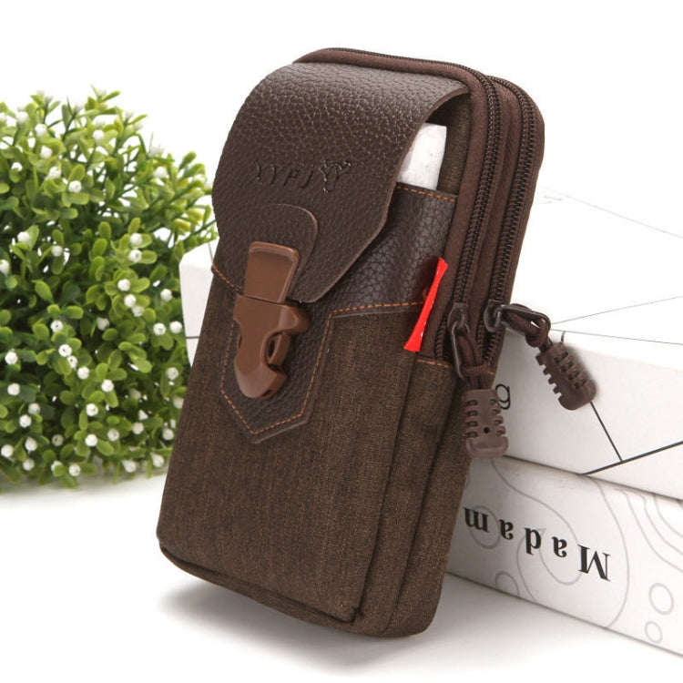 For 6-7 inch Mobile Phones Universal PU Leather + Fabric Stitching Waist Bag