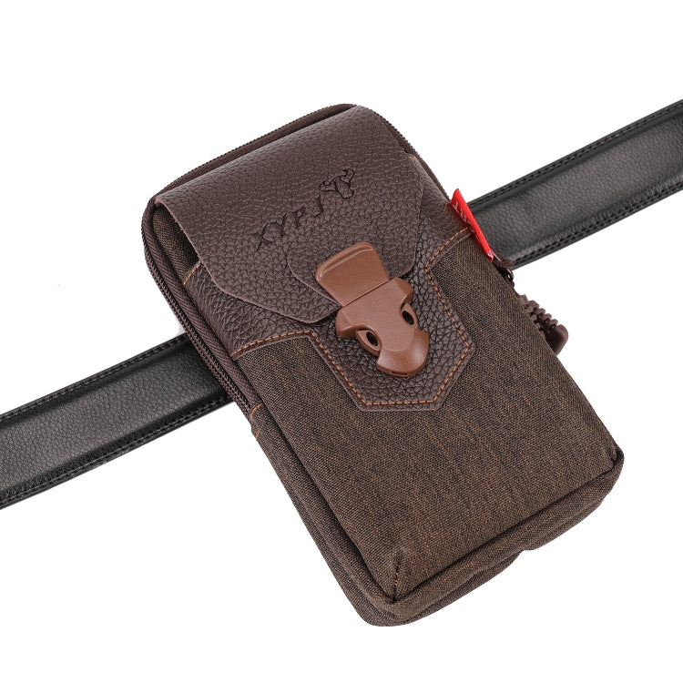 For 6-7 inch Mobile Phones Universal PU Leather + Fabric Stitching Waist Bag