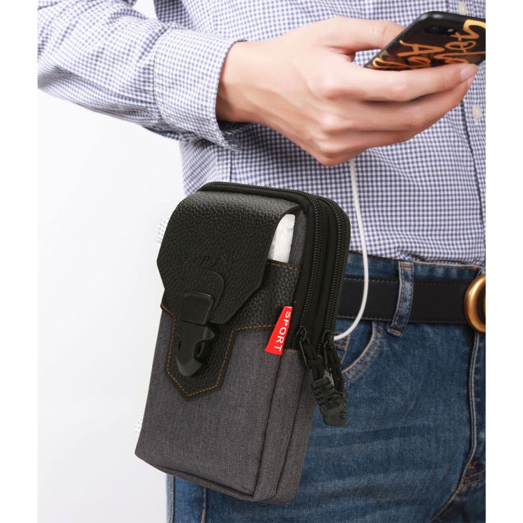 For 6-7 inch Mobile Phones Universal PU Leather + Fabric Stitching Waist Bag