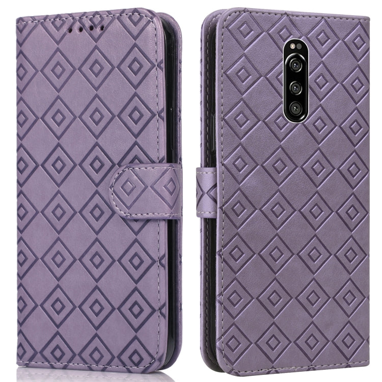 For Sony Xperia 1 Embossed Big Small Concentric Squares Pattern Horizontal Flip Leather Case with Card Slot & Holder & Wallet