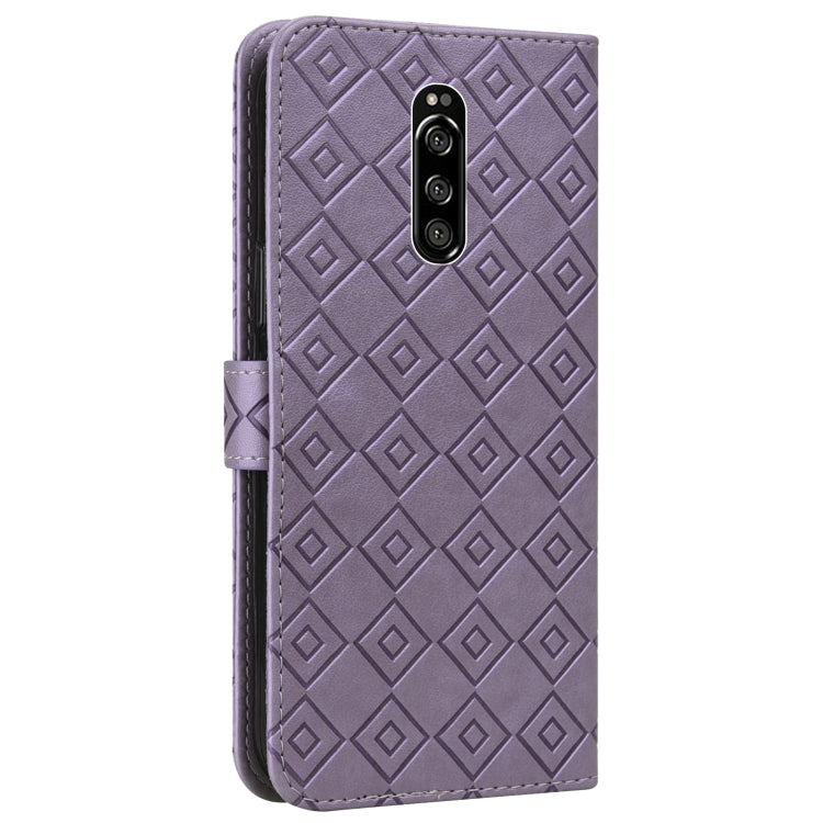 For Sony Xperia 1 Embossed Big Small Concentric Squares Pattern Horizontal Flip Leather Case with Card Slot & Holder & Wallet