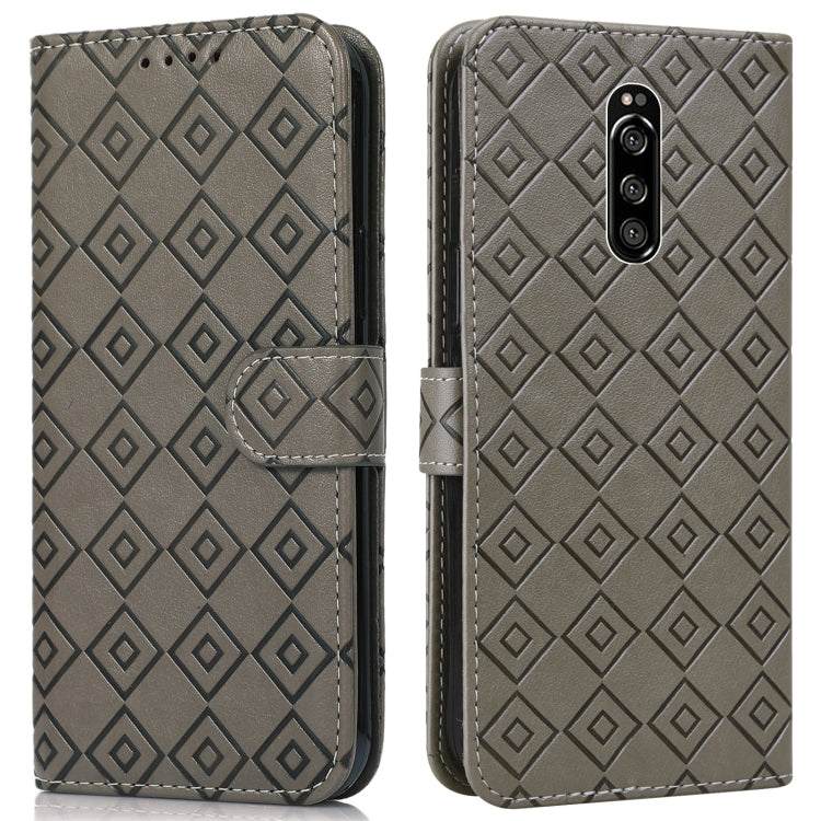 For Sony Xperia 1 Embossed Big Small Concentric Squares Pattern Horizontal Flip Leather Case with Card Slot & Holder & Wallet