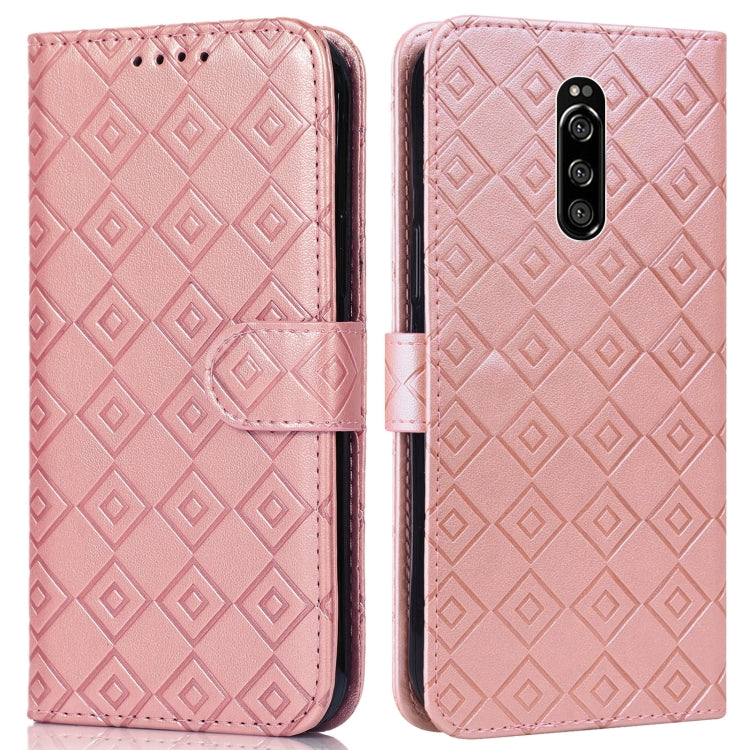 For Sony Xperia 1 Embossed Big Small Concentric Squares Pattern Horizontal Flip Leather Case with Card Slot & Holder & Wallet