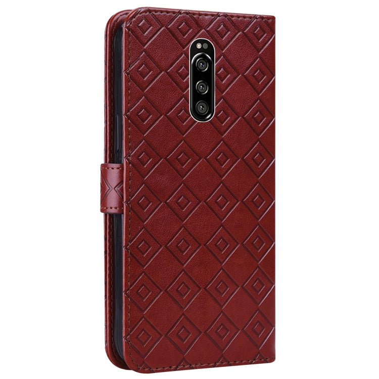 For Sony Xperia 1 Embossed Big Small Concentric Squares Pattern Horizontal Flip Leather Case with Card Slot & Holder & Wallet